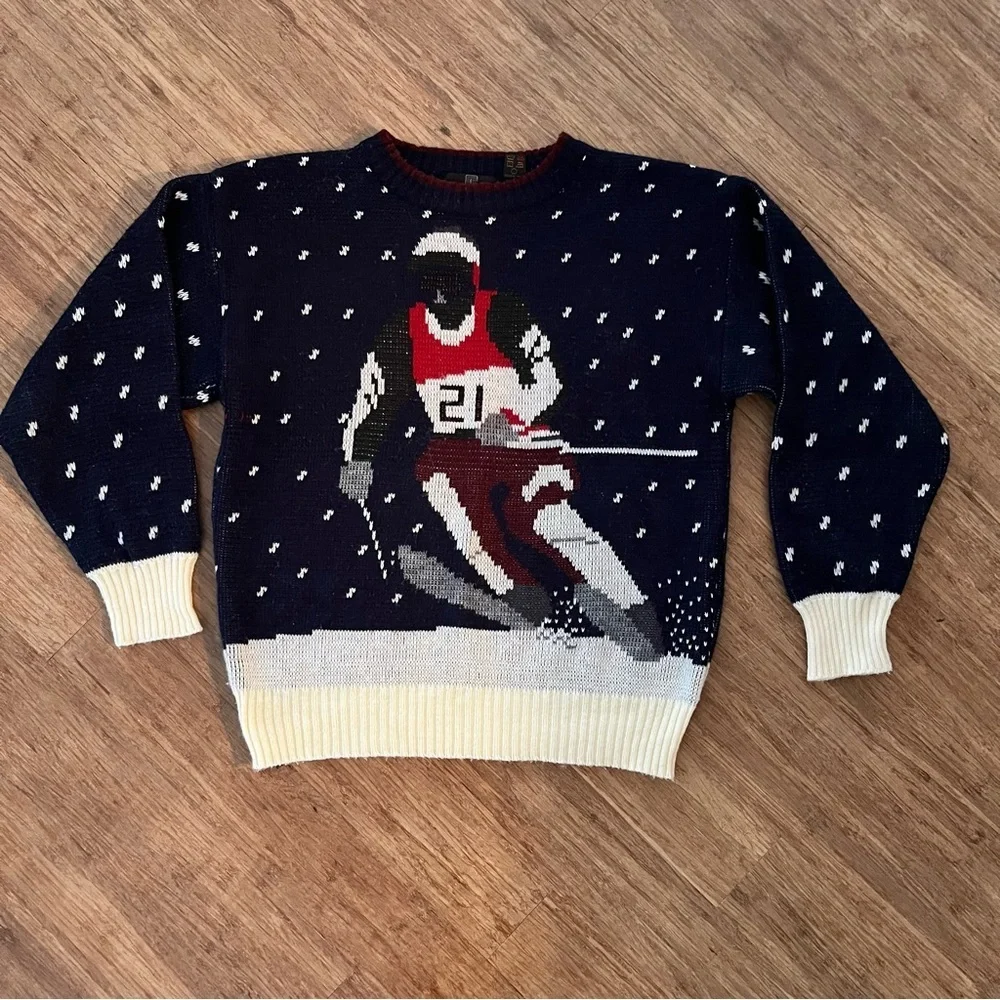 Vintage Jonathan Bryan Winter Skier Sweater, Sz S - Picture 1 of 6